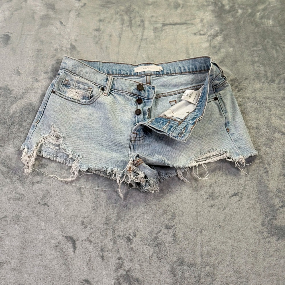 Hidden Jeans Shorts Distressed Denim Frayed Hem Button Fly Womens M Waist 31"